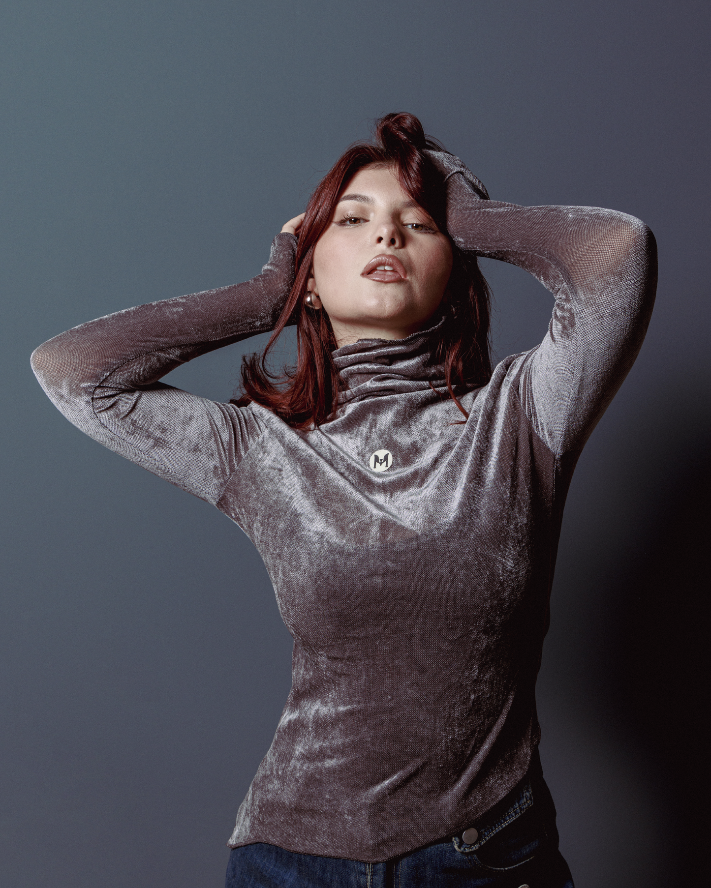 Velvet mesh turtleneck